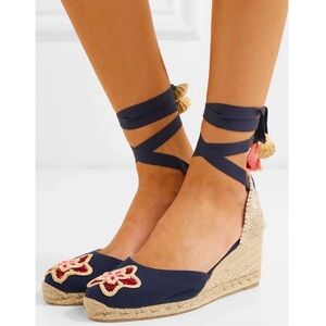 Castañer + Mercedes Salazar Carina 60 embroidered canvas wedge espadrilles